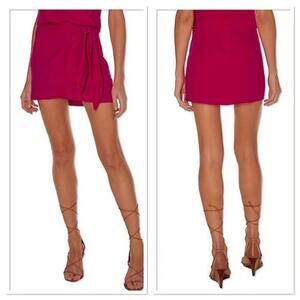 VIX PAULA HERMANNY Rai Linen blend Wrap Mini Skirt Cherry Hot Pink Red Sz L NWT
